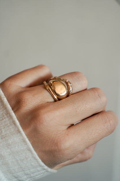 Crescent Echo Ring with Diamonds